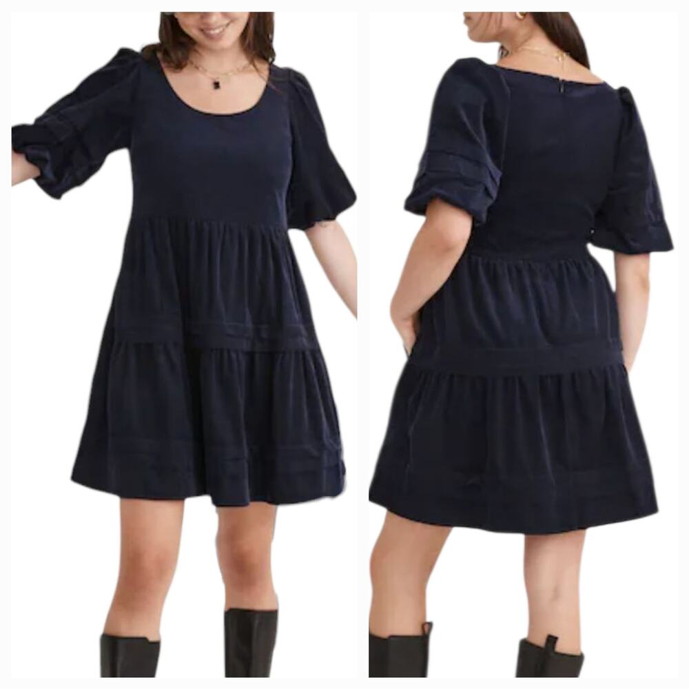 Madewell Corduroy Tiered Mini Dress Deep Indigo Size XSP